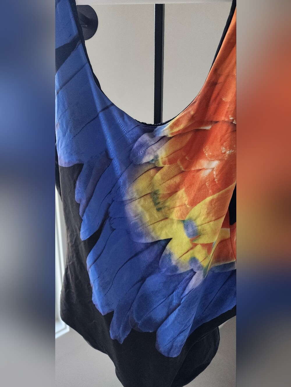 Onia Kelly One Piece Black Swimsuit with Blue, Orange & Yellow Feather Size S - Picture 2 of 8